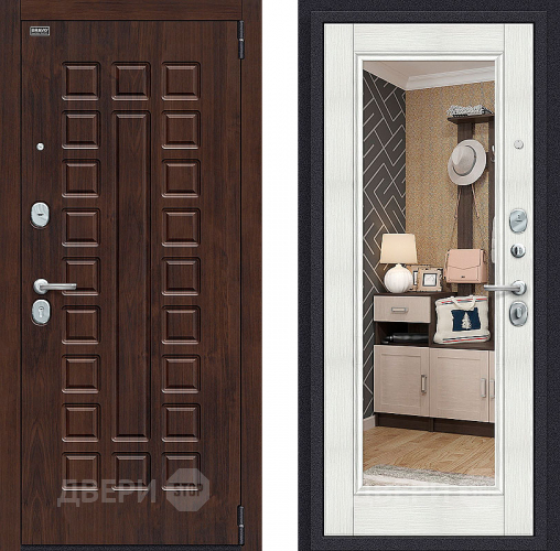 Входная металлическая Дверь Bravo Оптим Урбан с зеркалом Bianco Veralinga в Егорьевске