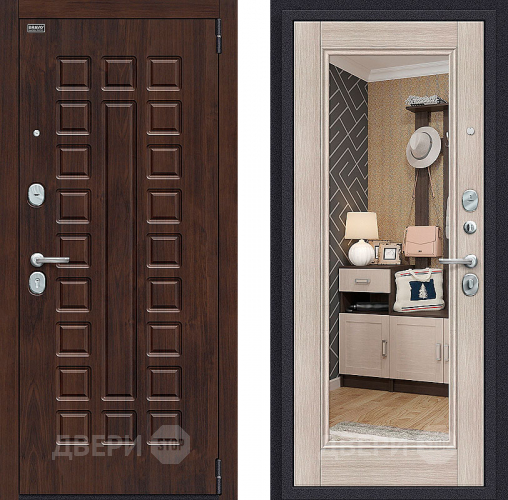 Входная металлическая Дверь Bravo Оптим Урбан с зеркалом Cappuccino Veralinga в Егорьевске