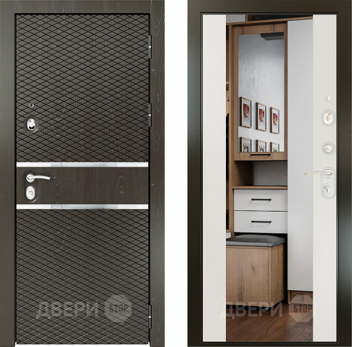 Входная металлическая Райтвер Плаза Шоколад с зеркалом Белый матовый в Егорьевске