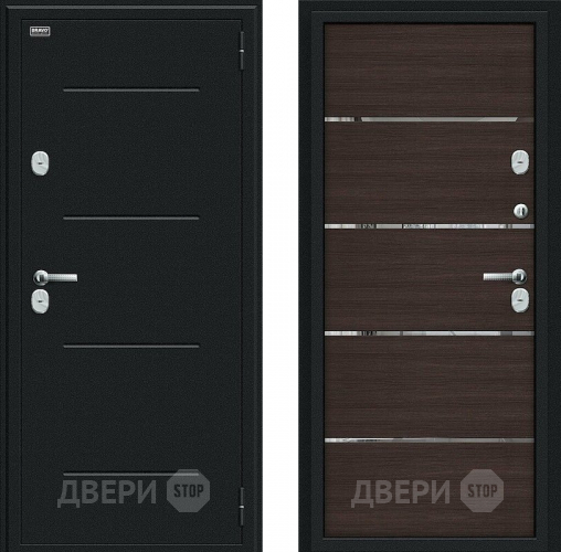 Входная металлическая Дверь Bravo Thermo Лайн Букле черное/Wenge Veralinga в Егорьевске