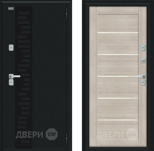 Входная металлическая Дверь Bravo Thermo Техно Декор Букле черное/Cappuccino Veralinga в Егорьевске