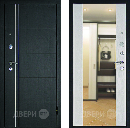 Входная металлическая Дверь Дверной Континент Тепло - Люкс Зеркало Беленый дуб в Егорьевске