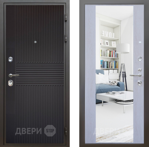 Входная металлическая Дверь Шелтер (SHELTER) Комфорт Черная шагрень 12 с зеркалом Дуб филадельфия крем в Егорьевске