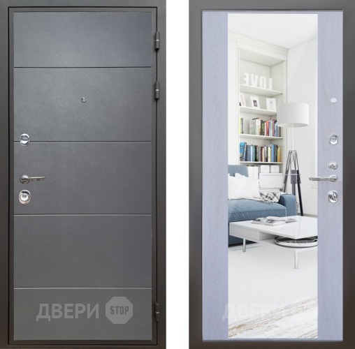 Входная металлическая Дверь Шелтер (SHELTER) Комфорт Лофт графит 12 с зеркалом Дуб филадельфия крем в Егорьевске