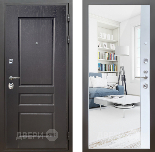 Входная металлическая Дверь Шелтер (SHELTER) Комфорт Дуб английский 14 с зеркалом Белый матовый в Егорьевске