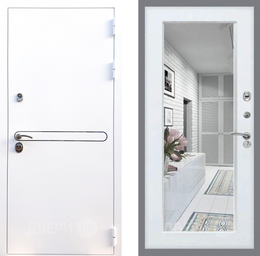 Входная металлическая Дверь Стоп Лайн Вайт Зеркало Белый ясень в Егорьевске