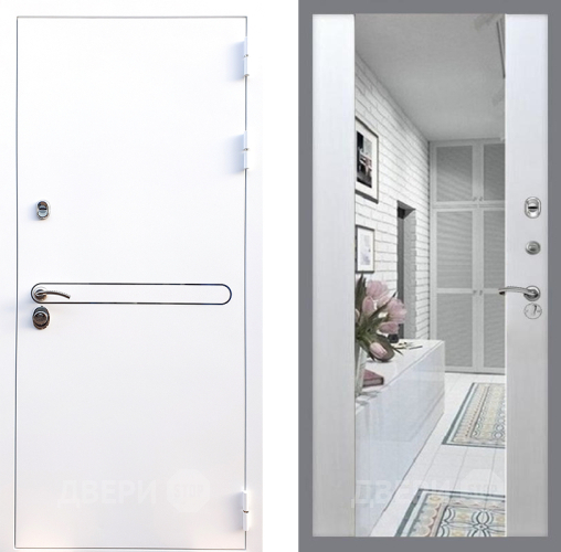 Входная металлическая Дверь Стоп Лайн Вайт Зеркало СБ-16 Лиственница беж в Егорьевске