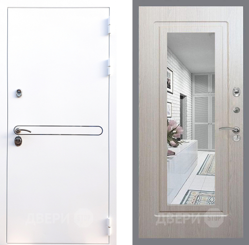 Входная металлическая Дверь Стоп Лайн Вайт Зеркало ФЛ-120 Беленый дуб в Егорьевске