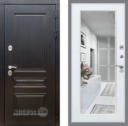 Входная металлическая Дверь Стоп МЕГАПОЛИС Зеркало Белый ясень в Егорьевске