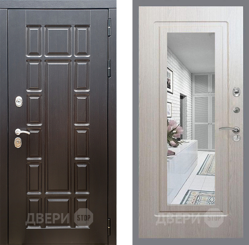 Дверь Стоп НЬЮ ЙОРК Зеркало ФЛ-120 Беленый дуб в Егорьевске