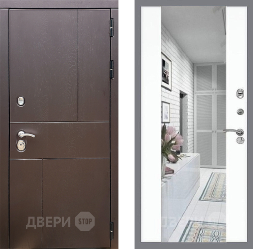 Входная металлическая Дверь Стоп УРБАН Зеркало СБ-16 Силк Сноу в Егорьевске