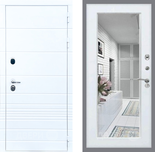 Входная металлическая Дверь Стоп ТРЕНДО Зеркало Белый ясень в Егорьевске