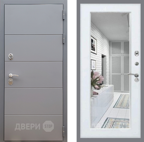 Входная металлическая Дверь Стоп АРТ ГРАФИТ Зеркало Белый ясень в Егорьевске