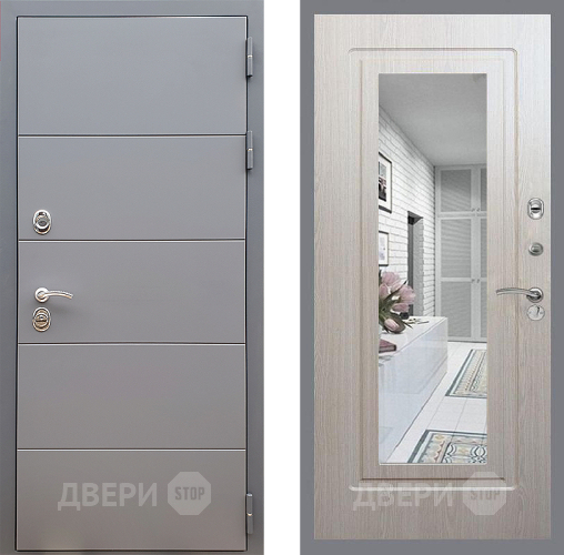 Входная металлическая Дверь Стоп АРТ ГРАФИТ Зеркало ФЛ-120 Беленый дуб в Егорьевске