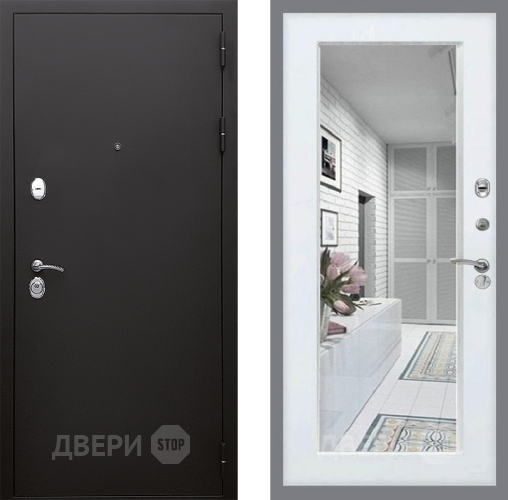 Входная металлическая Дверь Стоп КЛАССИК Шагрень Зеркало Белый ясень в Егорьевске