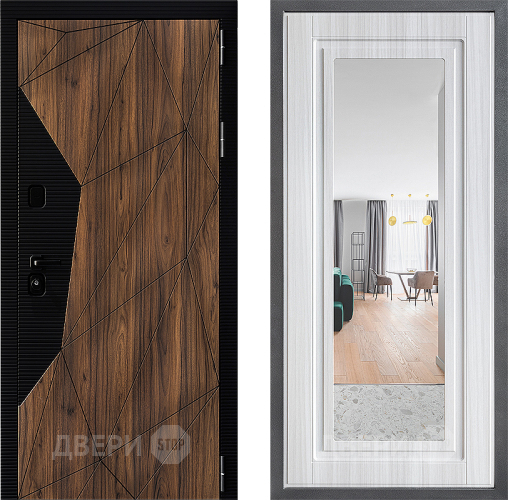 Входная металлическая Дверь Дверной континент ДК-11 ФЛЗ Зеркало Сандал белый в Егорьевске