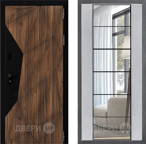 Входная металлическая Дверь Дверной континент ДК-11 ФЛЗ-2 Зеркало Бетон светлый в Егорьевске