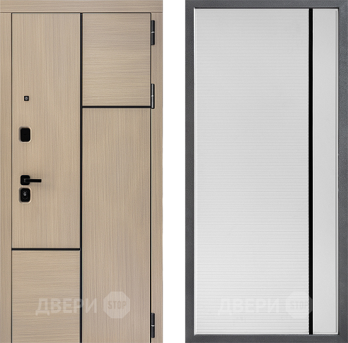 Входная металлическая Дверь Дверной континент ДК-14 ФЛ-757 Черное Стекло Софт милк в Егорьевске