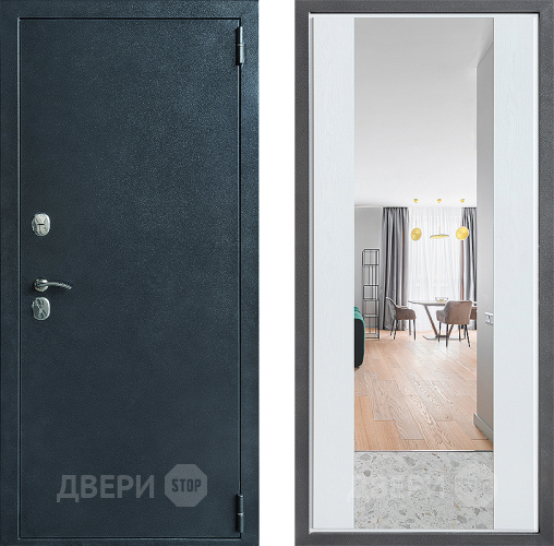 Входная металлическая Дверь Дверной континент ДК-70 Дизайн ФЛЗ-1 Зеркало Белое дерево в Егорьевске