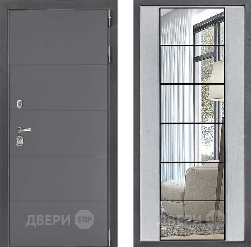 Входная металлическая Дверь Дверной континент ДК-3/649 ФЛЗ-2 Зеркало Бетон светлый в Егорьевске