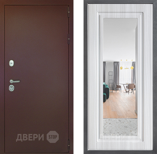 Входная металлическая Дверь Дверной континент Рубикон Медь Дизайн ФЛЗ Зеркало Сандал белый в Егорьевске