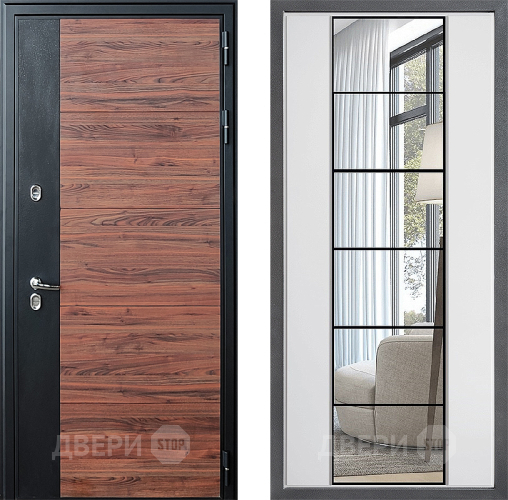 Входная металлическая Дверь Дверной континент ДК-15 Красное Дерево ТЕРМО ФЛЗ-2 Зеркало Белый софт в Егорьевске