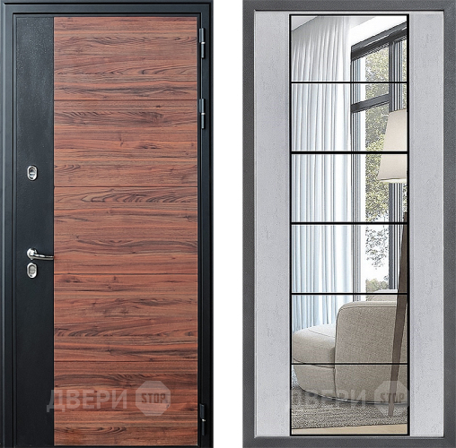 Входная металлическая Дверь Дверной континент ДК-15 Красное Дерево ТЕРМО ФЛЗ-2 Зеркало Бетон светлый в Егорьевске