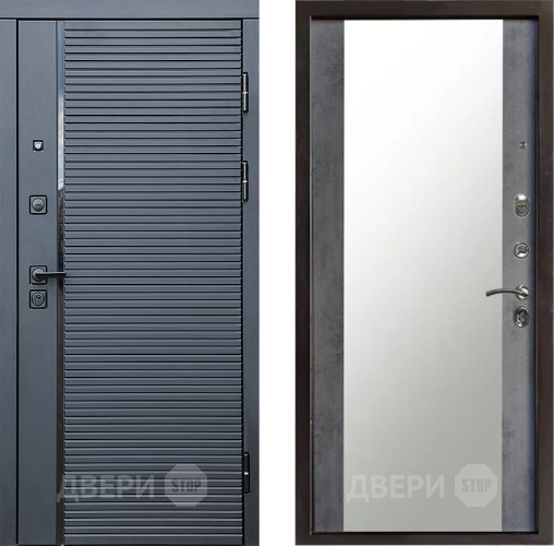 Входная металлическая Дверь Престиж Черная Линия Зеркало Бетон темный в Егорьевске