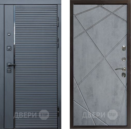 Входная металлическая Дверь Престиж Черная Линия Лучи Бетон темный в Егорьевске