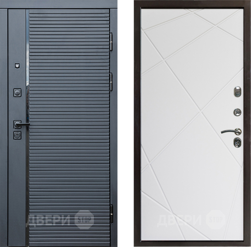 Входная металлическая Дверь Престиж Черная Линия Лучи Бетон белый в Егорьевске