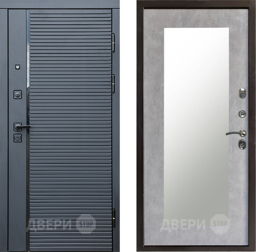 Входная металлическая Дверь Престиж Черная Линия Зеркло Пастораль Бетон светлый в Егорьевске