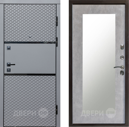 Входная металлическая Дверь Престиж Ромб Зеркло Пастораль Бетон светлый в Егорьевске