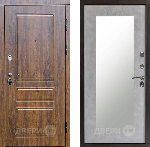 Входная металлическая Дверь Престиж Классика Дуб Зеркло Пастораль Бетон светлый в Егорьевске