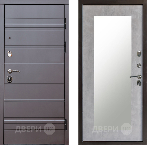 Входная металлическая Дверь Престиж Линия Браун Зеркло Пастораль Бетон светлый в Егорьевске