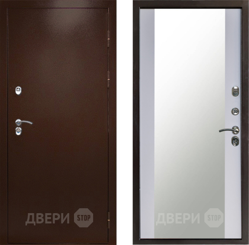 Входная металлическая Дверь Престиж TERMO с терморазрывом Снегирь Медь Зеркало Белый софт в Егорьевске