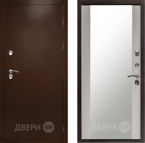 Входная металлическая Дверь Престиж TERMO с терморазрывом Снегирь Медь Зеркало Лиственница белая в Егорьевске