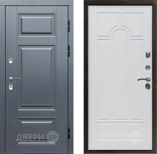 Входная металлическая Дверь Престиж TERMO с терморазрывом Премиум Грэй Арка Белое дерево в Егорьевске