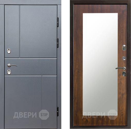 Входная металлическая Дверь Престиж TERMO с терморазрывом Горизонт Грэй Зеркало пастораль Дуб в Егорьевске