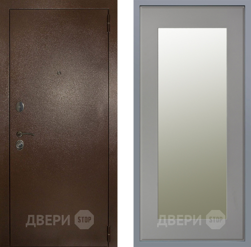 Дверь Заводские двери Эталон 3к антик медь Зеркало Модерн Грей софт в Егорьевске