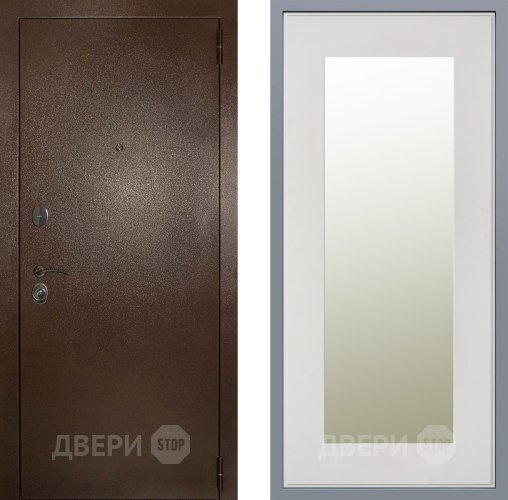 Дверь Заводские двери Эталон 3к антик медь Зеркало Модерн Белый софт в Егорьевске