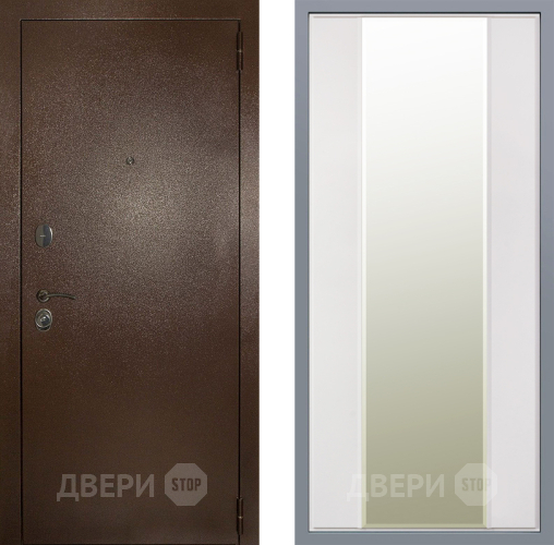 Дверь Заводские двери Эталон 3к антик медь Зеркало Макси Белый матовый в Егорьевске