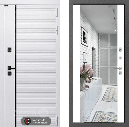 Входная металлическая Дверь Лабиринт (LABIRINT) Royal Зеркало Максимум Белый софт в Егорьевске