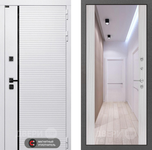 Входная металлическая Дверь Лабиринт (LABIRINT) Royal Зеркало Максимум Сандал белый в Егорьевске