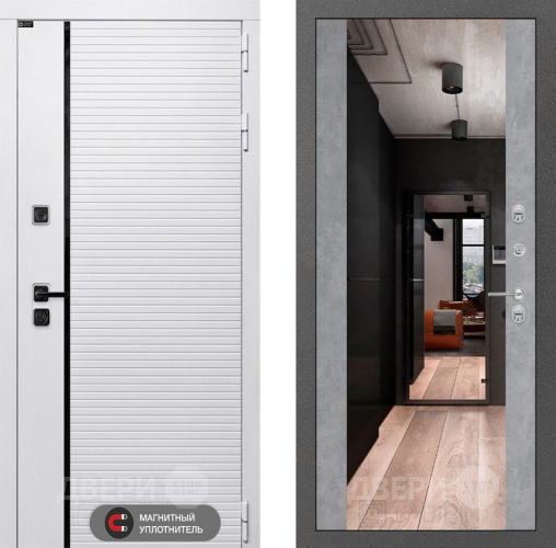 Входная металлическая Дверь Лабиринт (LABIRINT) Royal Зеркало Максимум Бетон светлый в Егорьевске