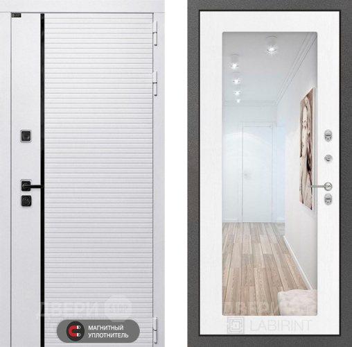 Входная металлическая Дверь Лабиринт (LABIRINT) Royal Зеркало 18 Белое дерево в Егорьевске