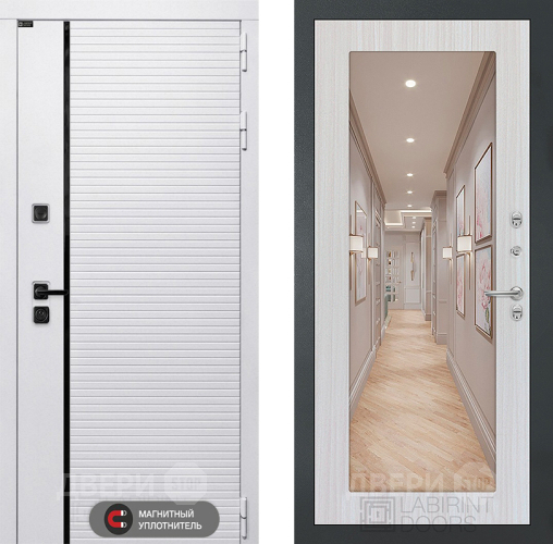 Входная металлическая Дверь Лабиринт (LABIRINT) Royal Зеркало 18 Сандал белый в Егорьевске