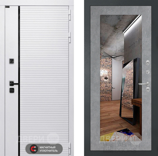 Входная металлическая Дверь Лабиринт (LABIRINT) Royal Зеркало 18 Бетон светлый в Егорьевске