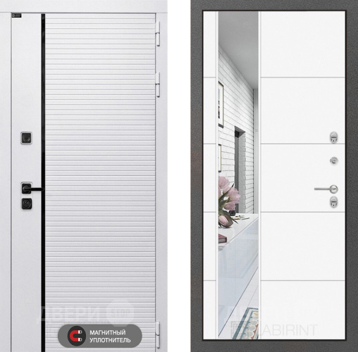 Входная металлическая Дверь Лабиринт (LABIRINT) Royal Зеркало 19 Белый софт в Егорьевске