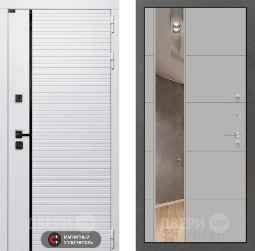 Входная металлическая Дверь Лабиринт (LABIRINT) Royal Зеркало 19 Грей софт в Егорьевске