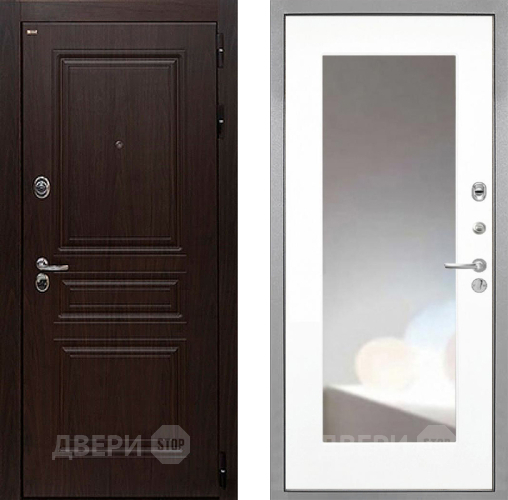 Входная металлическая Дверь Интекрон (INTECRON) Брайтон Тиковое Дерево ФЛЗ-120-М Зеркало Белый матовый в Егорьевске
